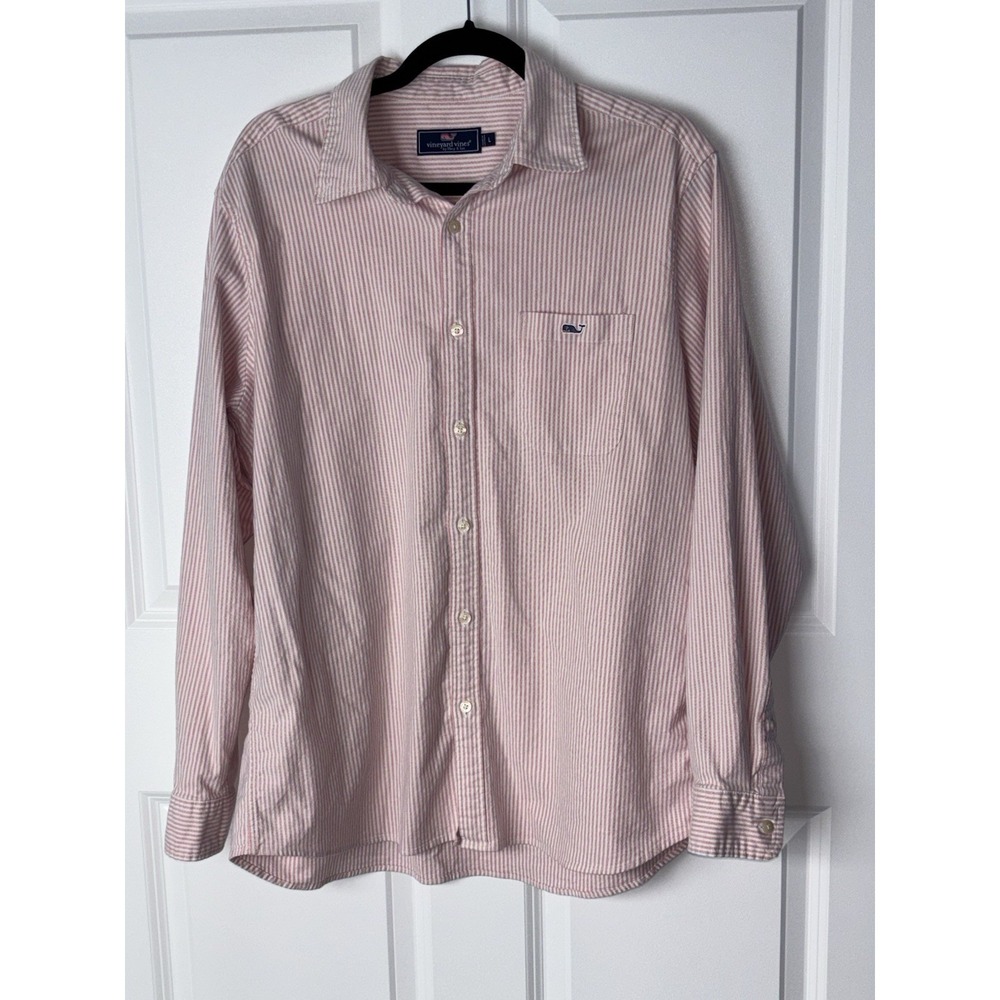 Vineyard Vines Mens L Pink White Stripes LongSleeve Button Down Shirt 0028